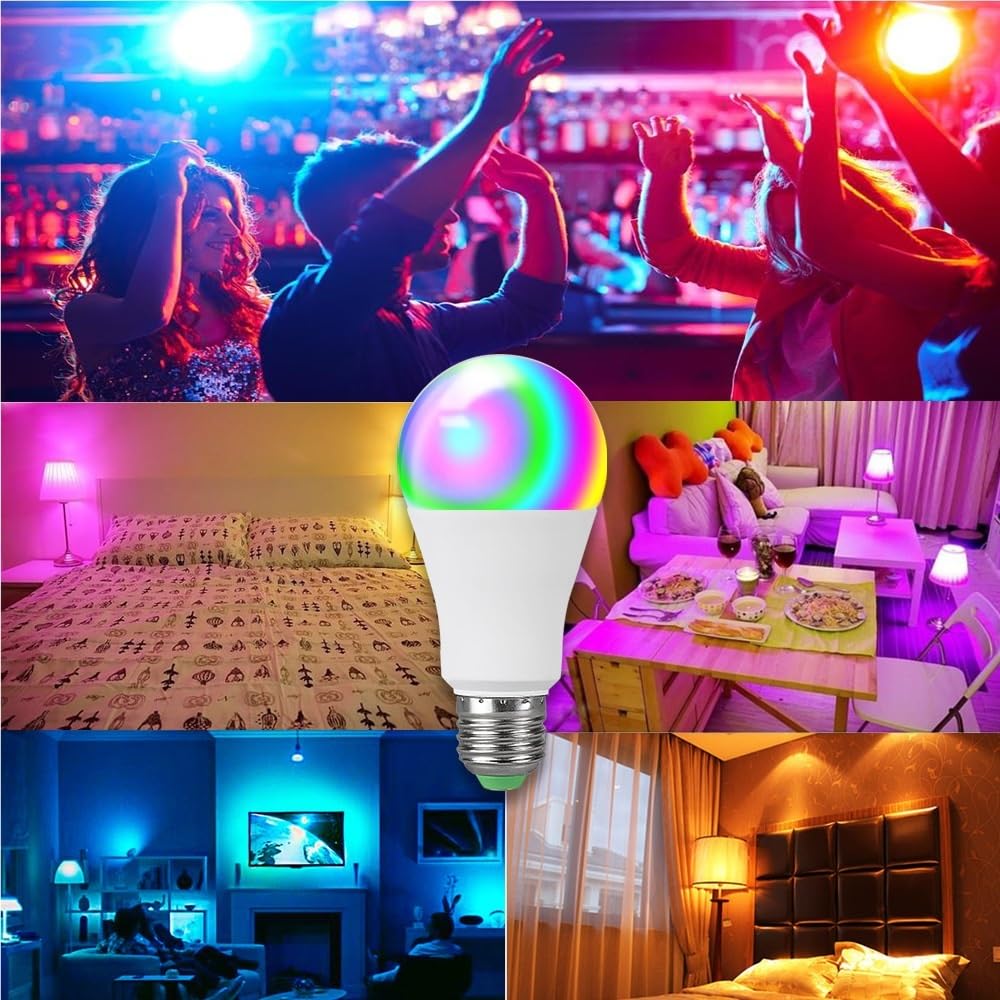 KJXP, Paquete de 6 bombillas LED RGB multicolor, lámparas AC85-265V E27 de 15 W