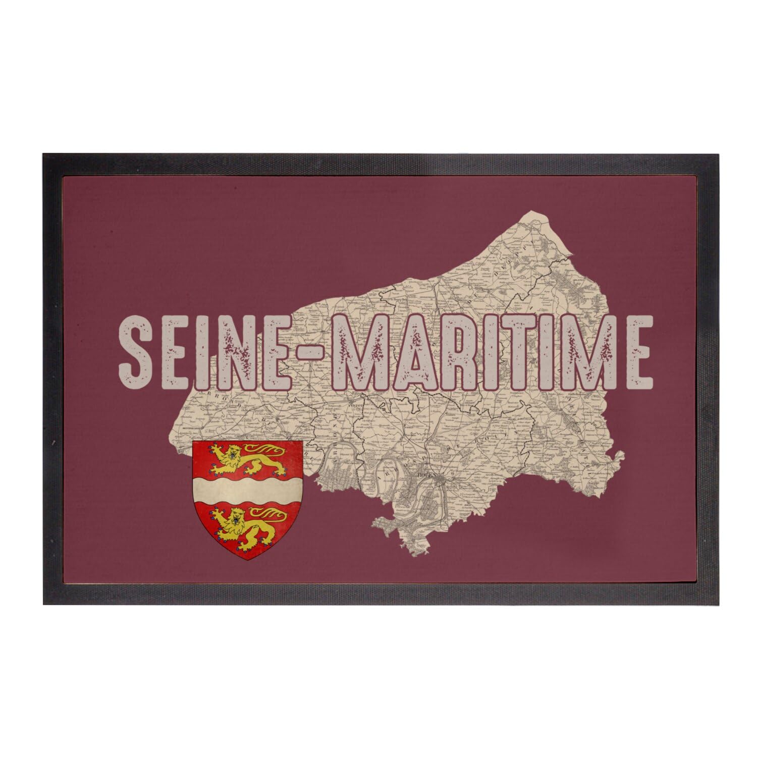 Paillasson Seine Maritime 76 cadeau original normand tapis carte ancienne Rouen rouge