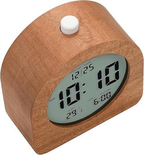 Miniatura 8 de Plumeet Reloj despertador digital de madera para dormitorios, reloj despertador de madera con batería de 4 pulgadas con repetición y luz nocturna,