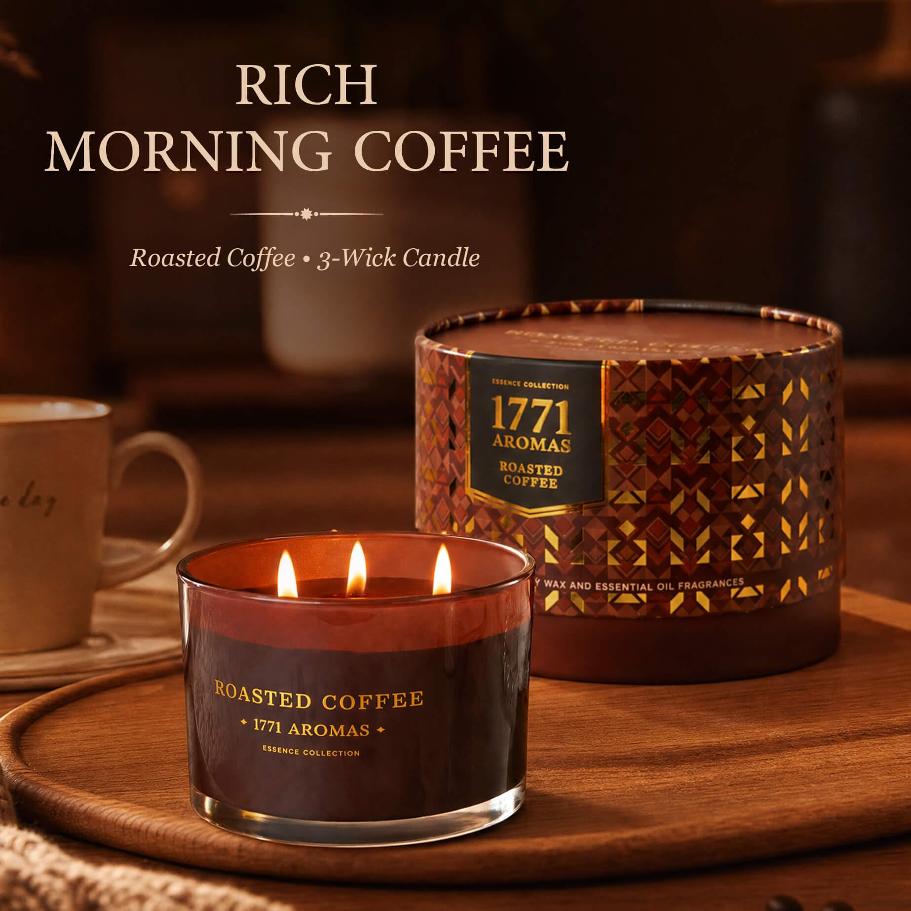 Velas de soja de café, vela grande de 3 mechas, hasta 40 horas de tiempo de combustión, cera de soja 100% natural, velas relajantes de aromaterapia para celebración de temporada, regalo de