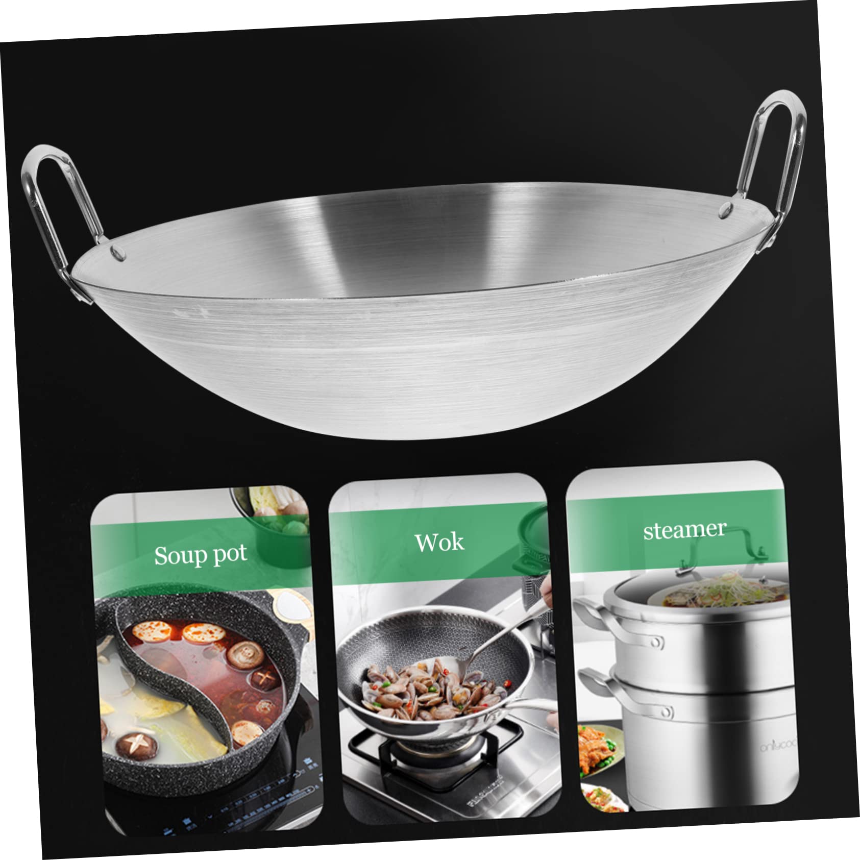 Amazon.co.jp: STOBAZA ステンレス製ダブルハンドル中華鍋 丸底調理用