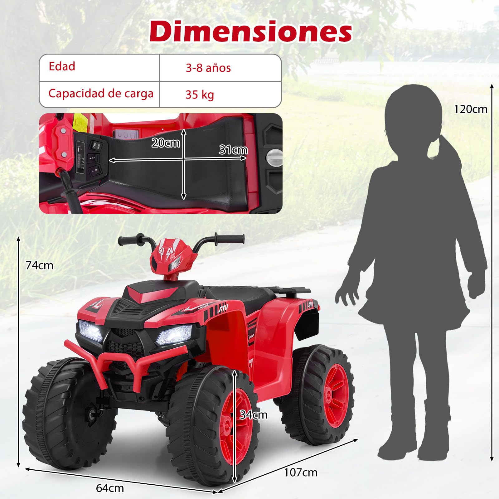 GOPLUS Quad Eléctrico ATV 24 V, Juguete de 4 Ruedas con Luces LED, Coche para Niños con Conexión Inalámbrica, Música, Radio, con Velocidad Baja y Arranque Suave para Niños de 3 A 8 Años, Negro (Rojo)