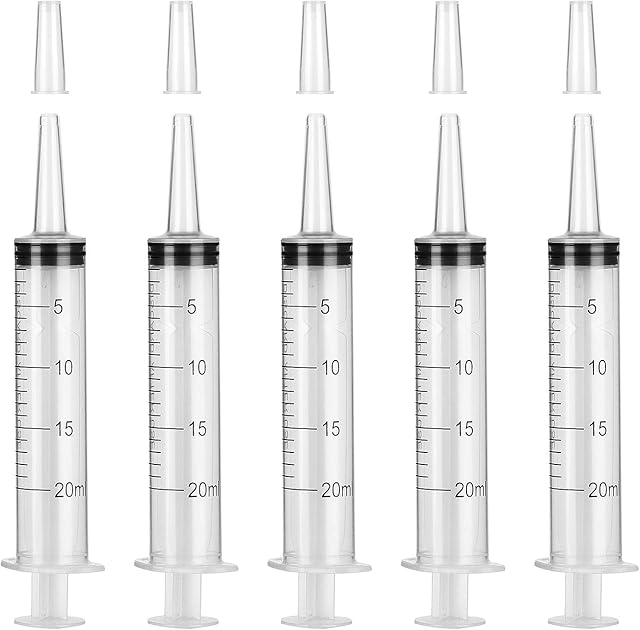 Hyber&Cara 20ml Syringes, 5 Pcs Plastic Syringe with Catheter Tip for Scientific Labs, Liquid Measuring & Dispensing, Animal Feeding, Plant Watering