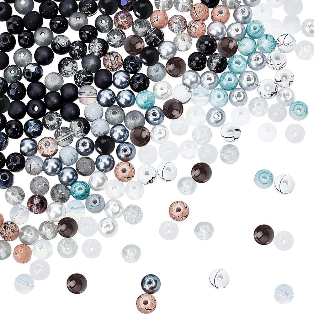 PH PandaHall 1440pcs Black White Glass Beads for Jewelry Making, 24 Color 6mm Round Spacer Loose Beads Craft Beads for Eid Mubarak Ramadan Decoration Bracelets Necklaces Earring Making