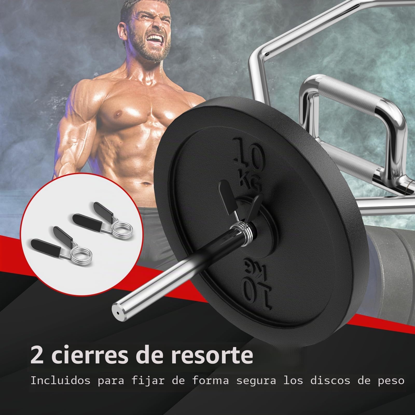 GOPLUS Barra Hexagonal para Sentadillas y Peso Muerto con Carga de 363 kg | Barra Z de Musculación con Mango Plegable, Moleteado y Cierre de Muelle, Plateado