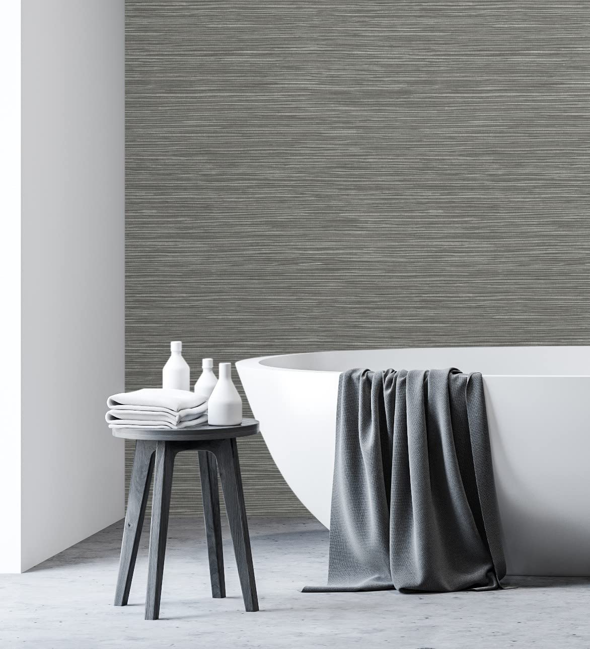GAULAN 681835 - Carta da parati in vinile ecologico texture fibra di canapa sfondo grigio scuro per pareti soggiorno cucina bagno corridoio mobile sala - Rotolo di 10 m x 0,52 m