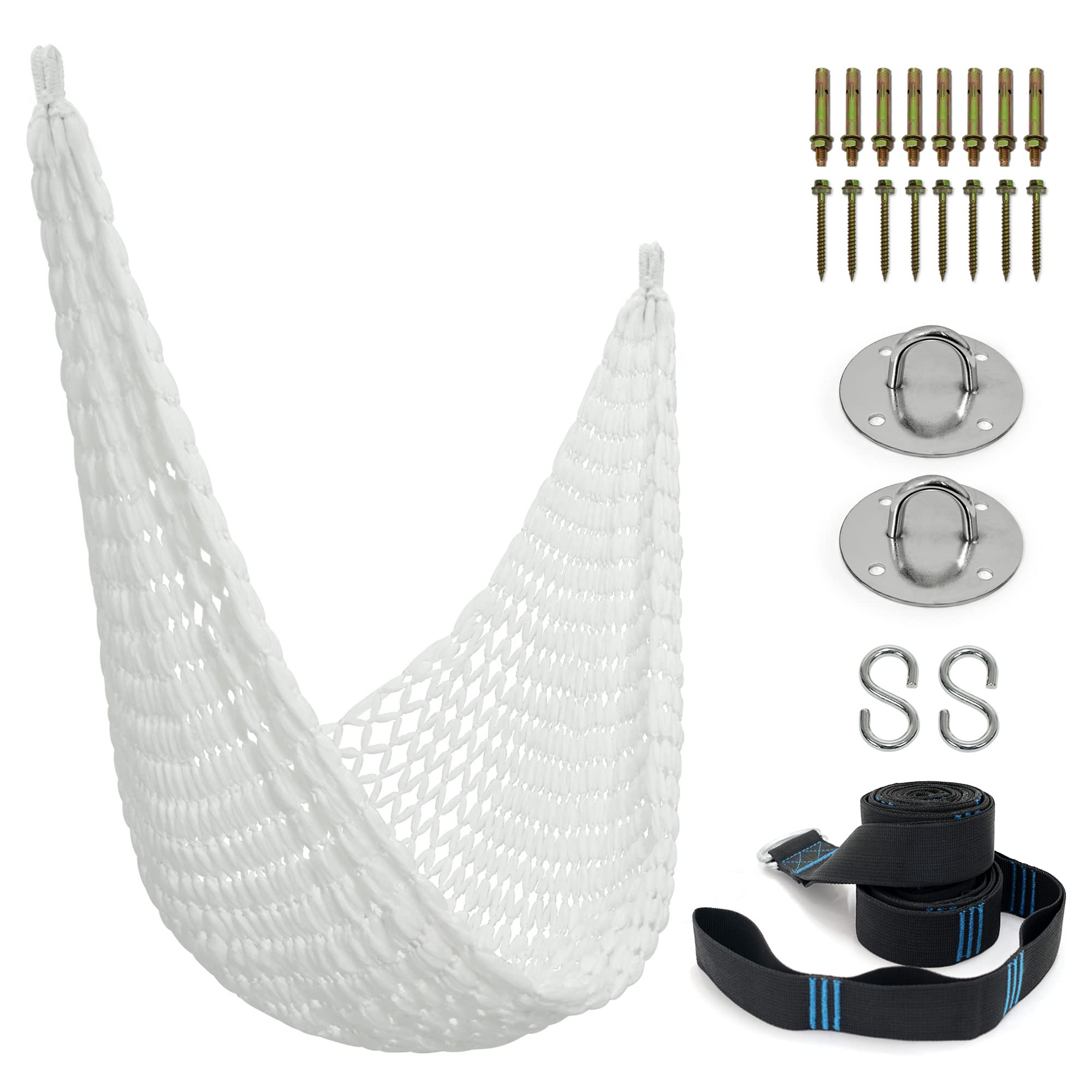 Tranquillo Hammock 550 lbs Capacity Double Hammocks, Camping Hammock with Hammock Straps, Hammocks for Outside Hiking Camping Essentials, Indoor - Garden, Portable Tree Straps, White