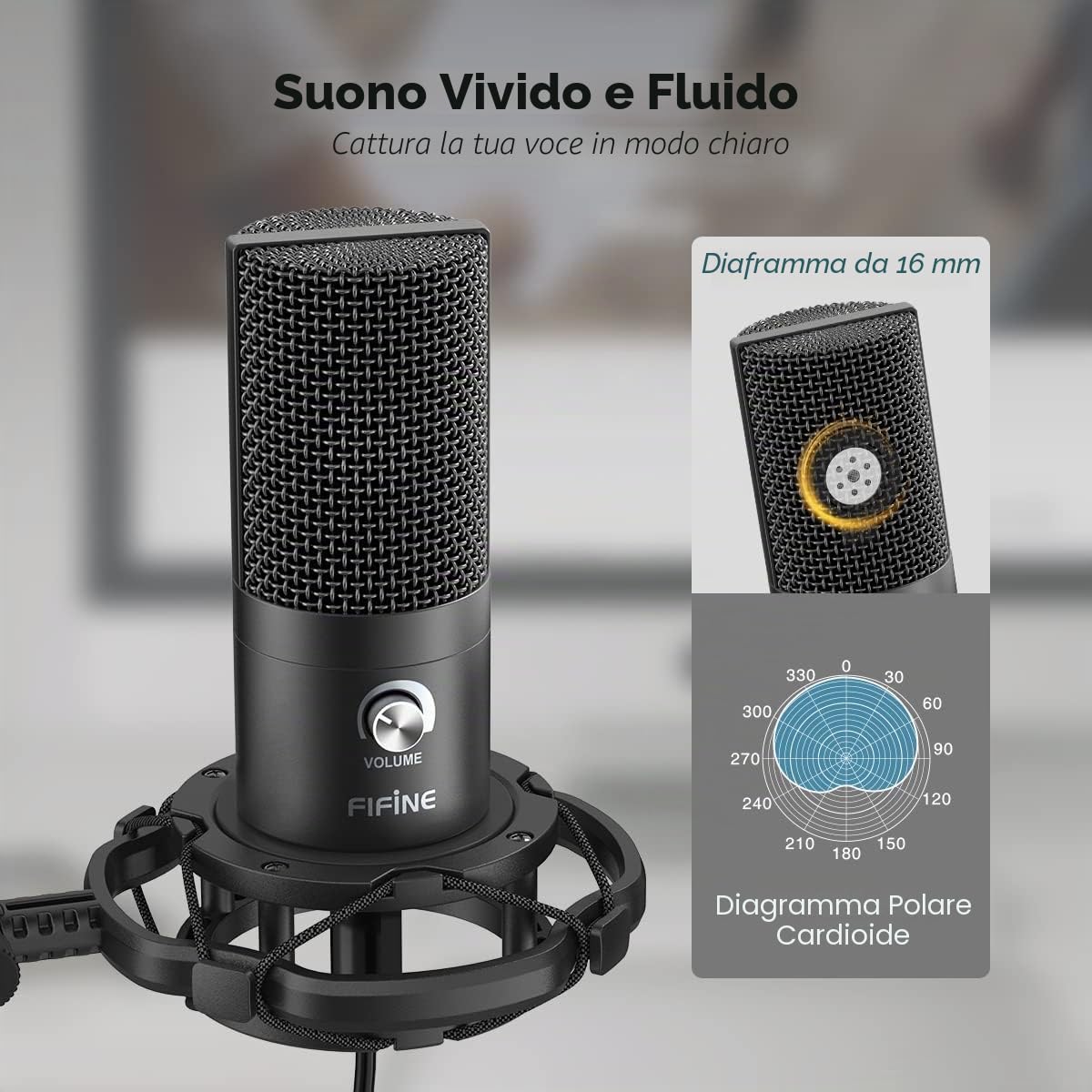 FIFINE Condensatore a Microfono studio kit, USB Microfono Computer con Braccio per Microfoni Regolabile e Filtro Anti-pop per Strumenti Voice Overs Registrazione Podcasting YouTube Gaming
