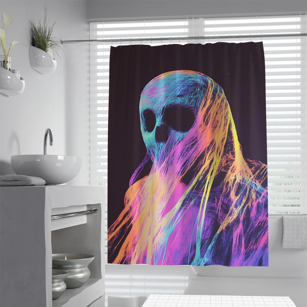 Uiringart Shower Curtains Psychedelic Skull Shower Curtain W100xl200cm Vibrant Ghost Phantom Anti Mould Mildew Resistant Waterproof Fabric Bathroom Curtains With Hooks