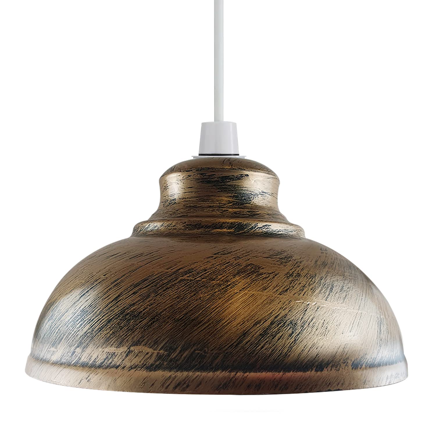 Ledsone Brushed Copper Retro Industrial Light Shade Easy Fit 29Cm Lampshade Curvy Shaped Metal Vintage Rustic Light Shade For Kitchen Living Room (Brushed Copper)