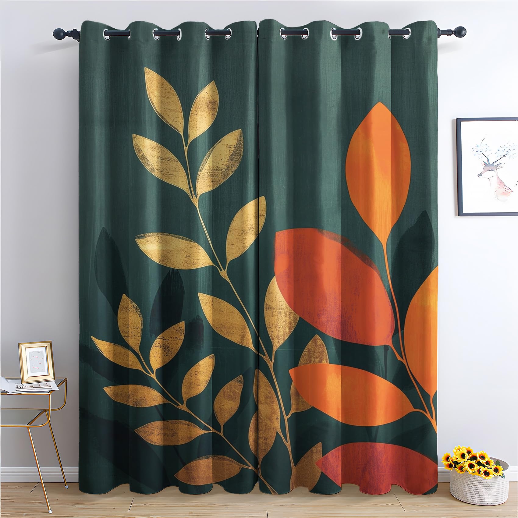 Zcwl Boho Curtains For Bedroom Living Room - Leaf Blackout Curtains - Thermal Eyelet Curtains & Drapes - 54 Drop Patterned Window Treatments - 46X54 Inch (W X L) 2 Panels