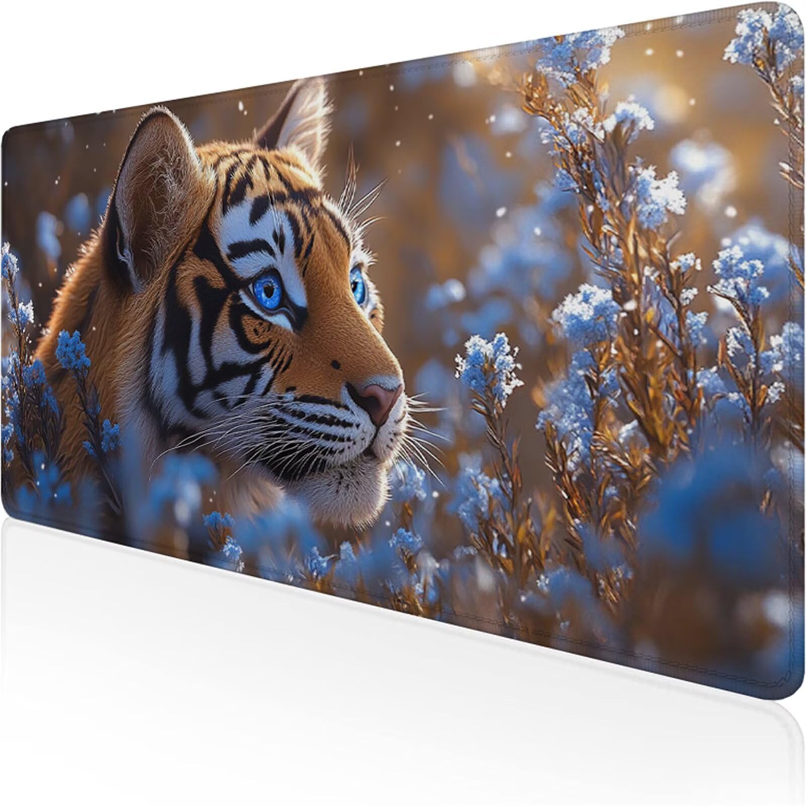 Żółta podkładka pod mysz dla graczy XXL 1400 x 600 x 3 mm, tygrys pod ręką biurko z antypoślizgową i wodoodporną gumową podkładką pod mysz, gładka powierzchnia poprawia precyzję i szybkość D1-727