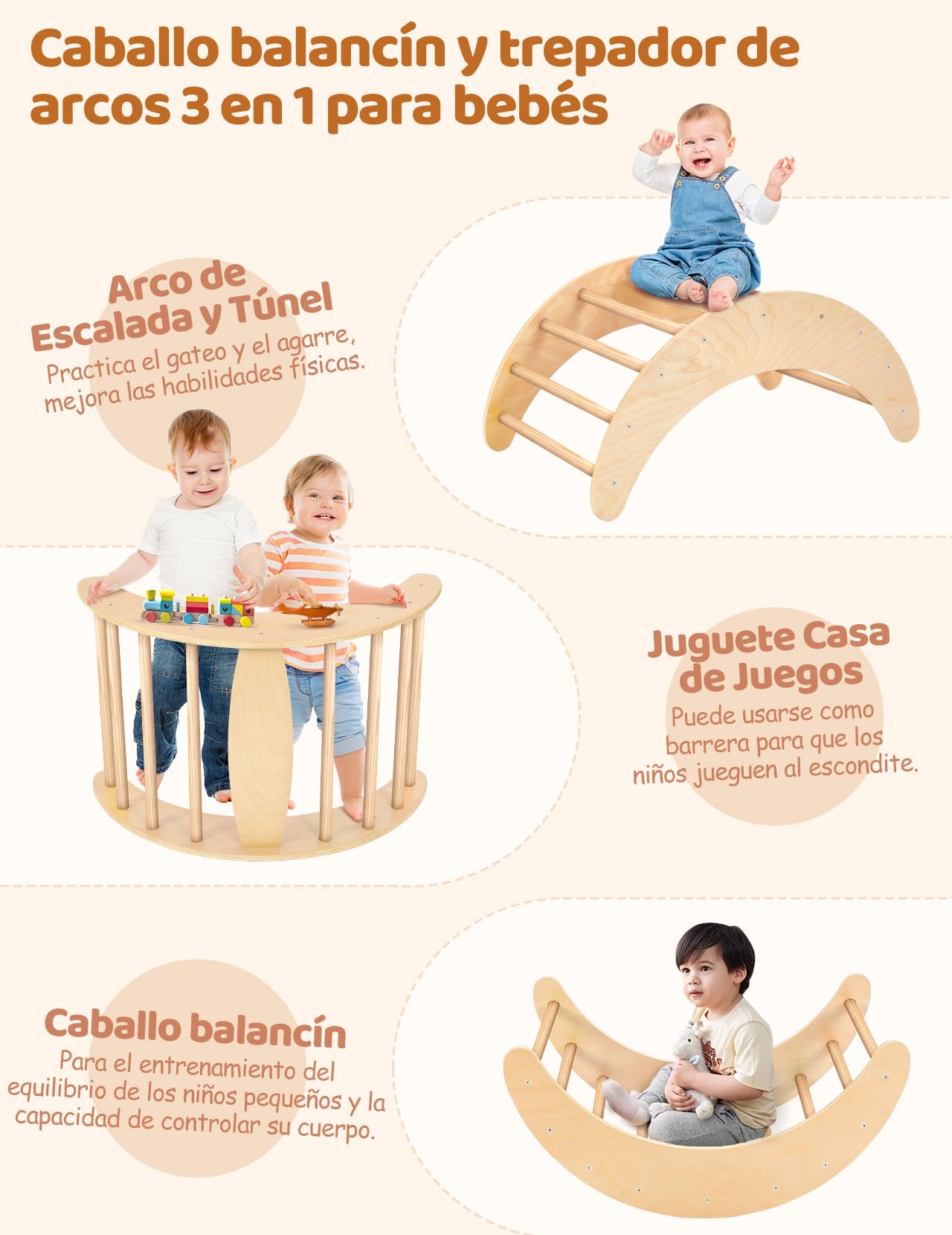 YOLEO Triangle d'escalade, Plegable 3 Piezas Montessori Climbing Frame con Rampa y Arco Balancín, Robusto y Divertido Parque Infantil y Gimnasio para Niños Pequeños 1-6 años