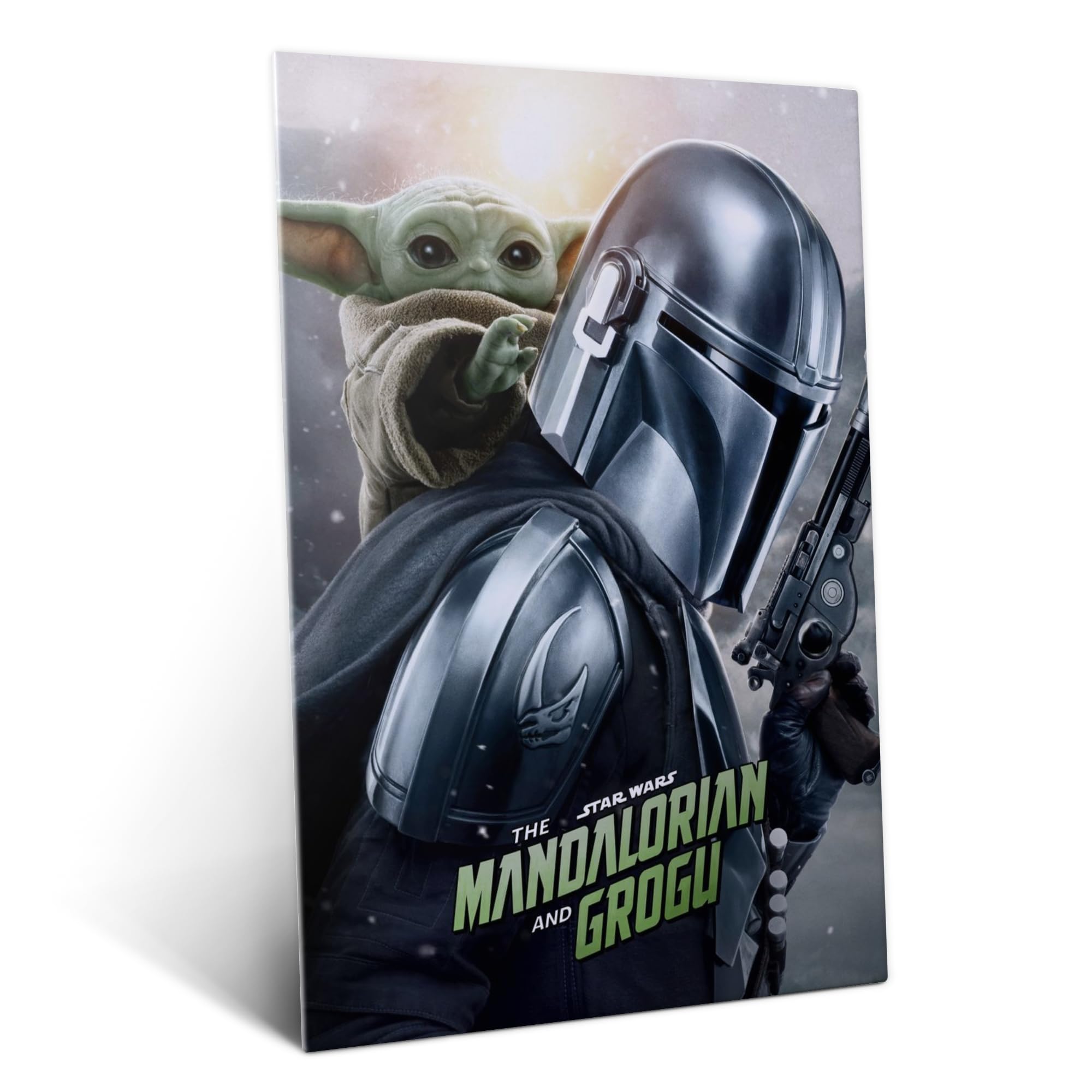 Displate Metall poster Star Wars The Mandalorian and Grogu Größe M | Bilder Wanddeko Wohnzimmer & Schlafzimmer Wandbilder, Geschenk. Wandkunst mit Magnet-Befestigung, ohne Bohren.