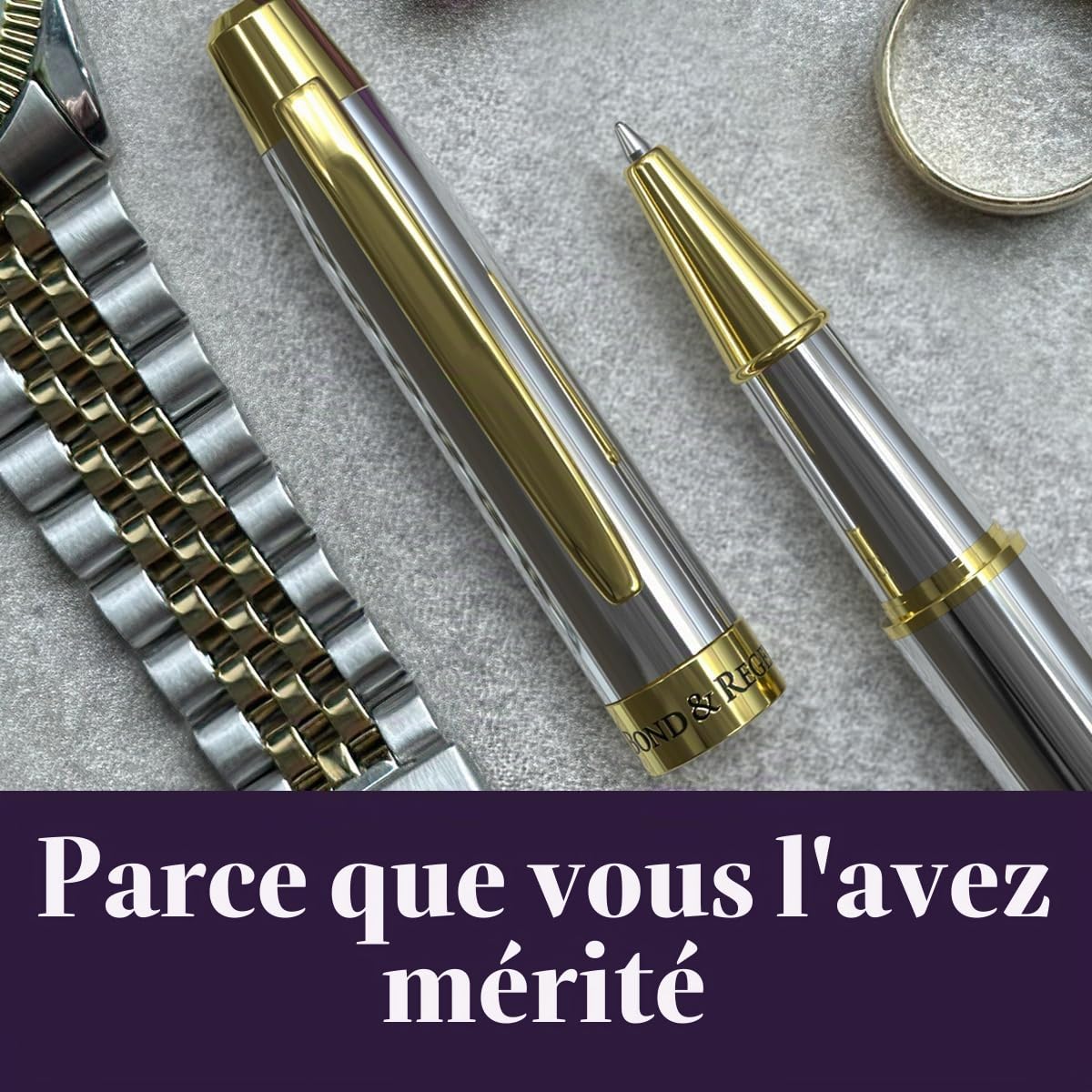 Bond & Regent Stylo roller de qualité supérieure certifié chromé et or 24 carats - Cadeau idéal pour homme et femme