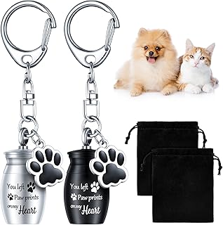 2 Pcs Pet Urns Keychain Dog Urns for Ashes with 2 Storage Bags for Dog Cat Ashes Small Pet Ashes Keepsake Pet Dog Cat Cremation Jewelry Pend Paw Print Memorial Urn (Basic Style)