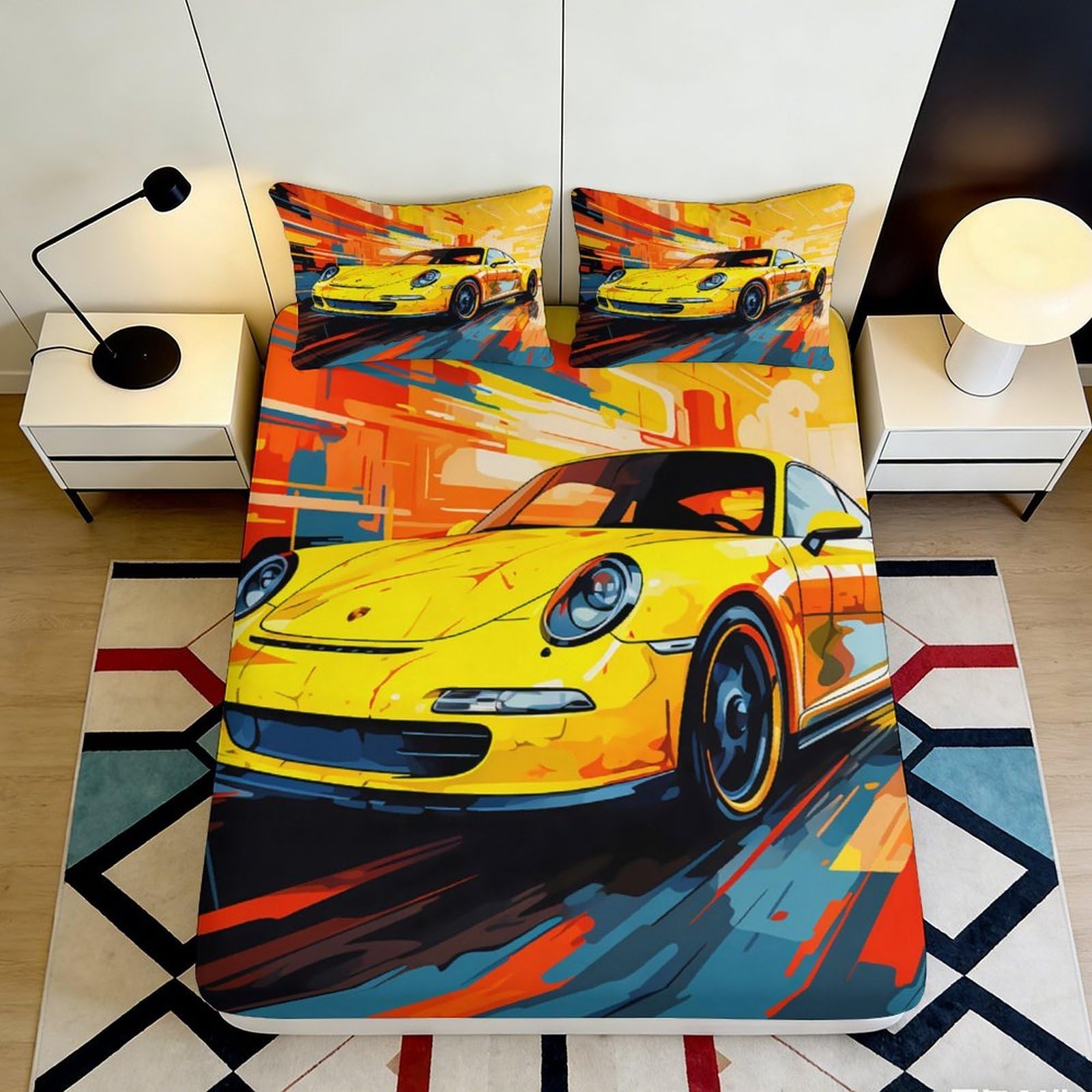 3D Printed Racing Fitted Sheet Microfiber Deep Pocket Non-Slip Race Mattress Fitted Cover Breathable Bedroom 120x200x25cm