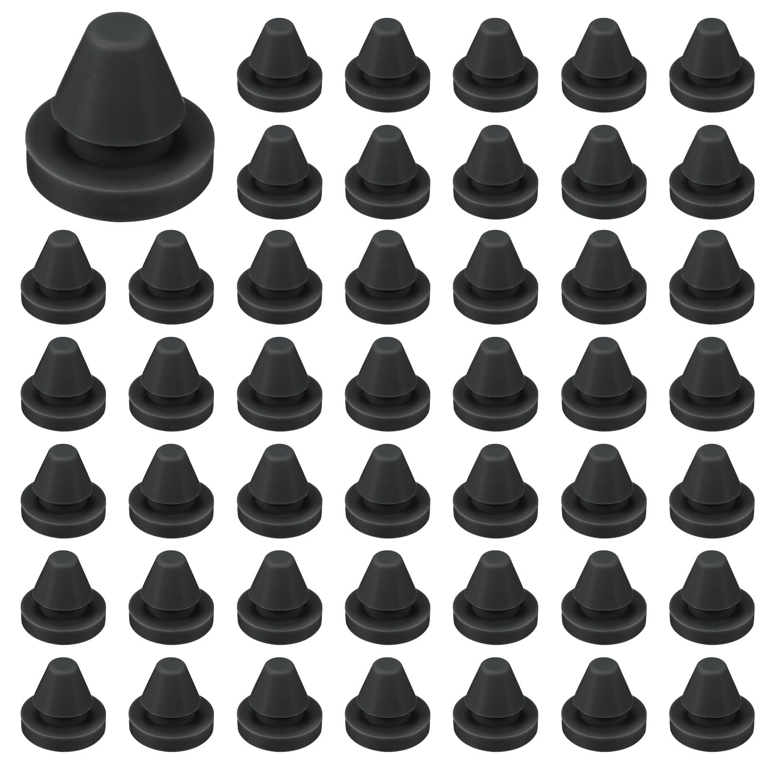 M METERXITY 50-Pack Silicone Hole Plugs, Snap in Locking Hole Plugs for 6-7mm Hole, Round Hole Rubber Plug Kitchen Bulkheads Waterproof Sealing Plugs [Black]
