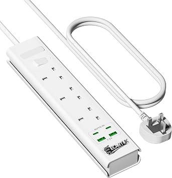 Extension Lead | Extension Lead with USB Slots | Surge Protected Extension Board with 3 AC Outlets and 4 USB ports 2 USB A - IQ 2.4A, 2 USB C - IQ 3.0A Cable 3M Long