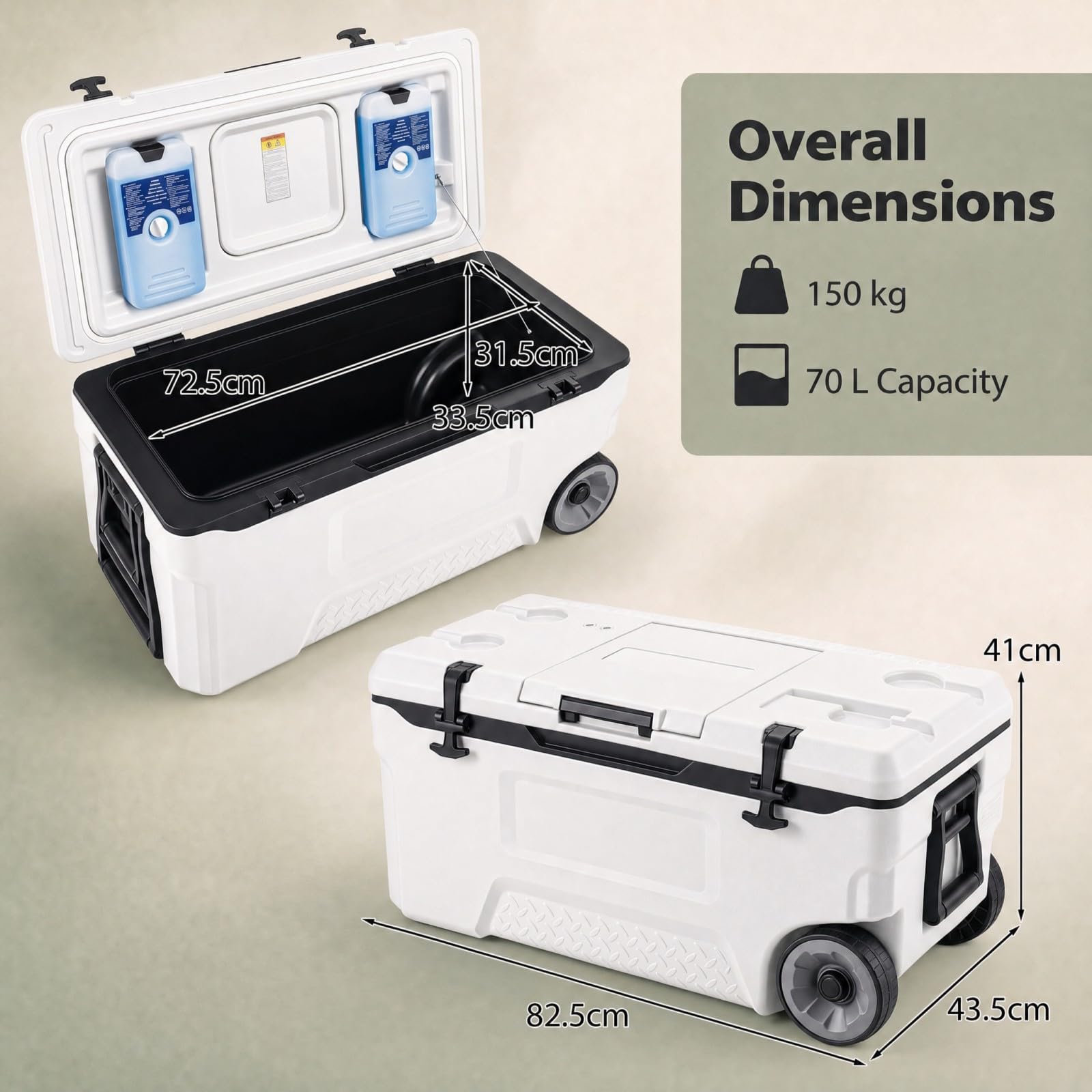 LIFEZEAL Glacière 50/70 L Isotherme, Boîte Réfrigérante Grande Capacité | Maintient Froid 151H et Chaleur 32H, Siège d'Appoint, Porte-Gobelets, Décapsuleur, Règle de Pêche, pour Pique-Nique Camping
