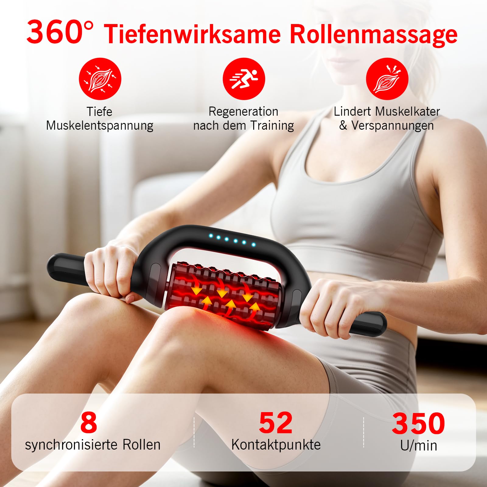 Elektrische Faszienrolle Rotlicht Elektrisch Massageroller | Klopfmassage, 6 Stufen, Freihand-Station, Deep Tissue Massagegerät für Rücken Nacken Beine Ganzkörper, Muskelentspannung