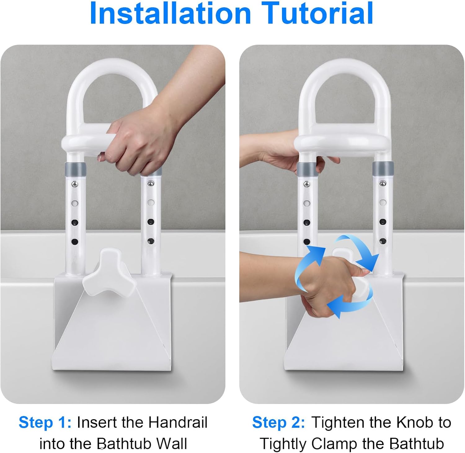 Bathtub Safety Rail - Non-Slip Shower Grab Bar Handle, Fits 3.15"-6.69" Walls, 300lbs Support, Sturdy Bathtub Handle Grab Bar for Elderly & Disabled