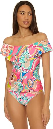 Trina Turk Ruffle Tankini, Off Shoulder, Swimsuit Tops for Women