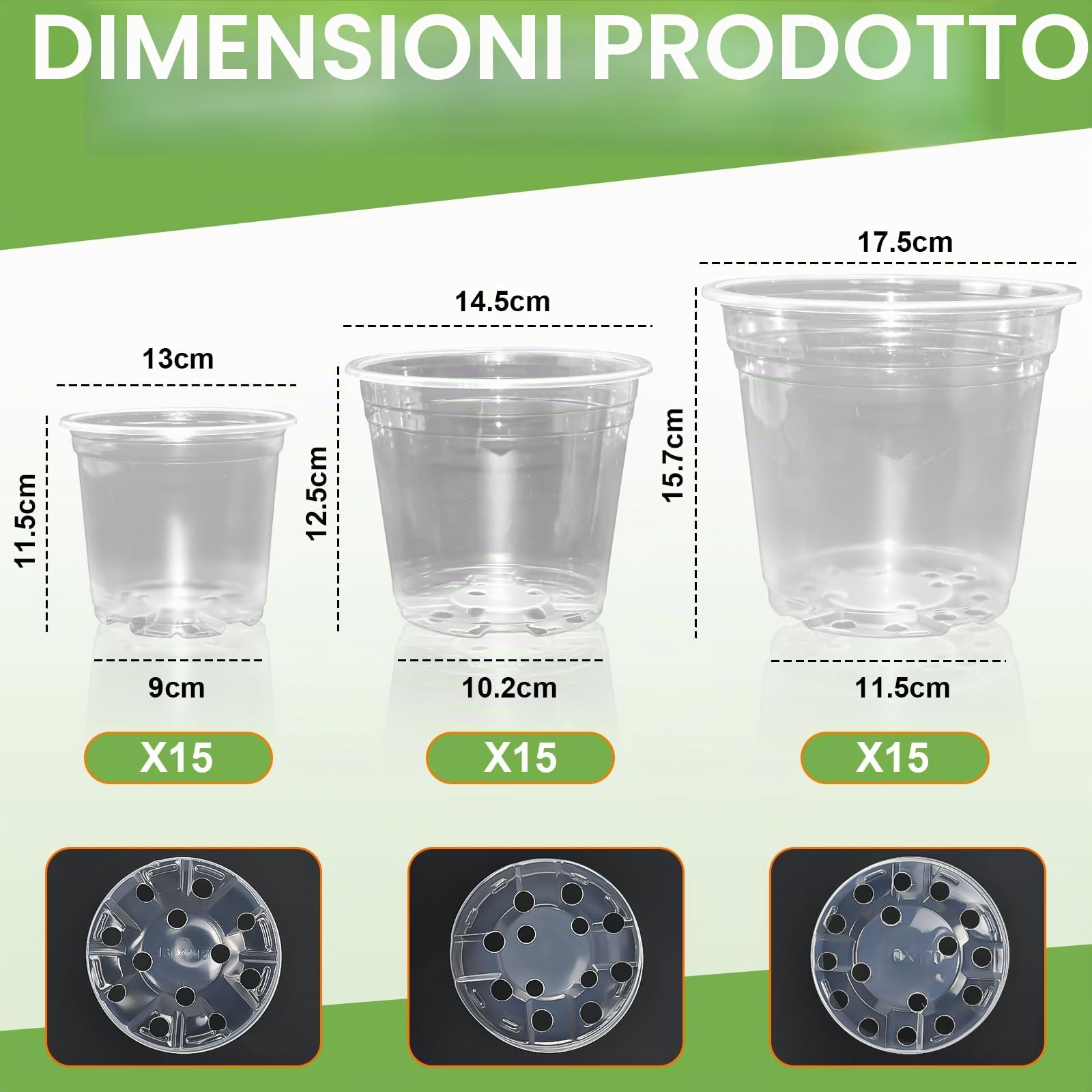 45 Pezzi Vasi per Piante Trasparenti 13/15/18cm Vaso per Orchidee con Fori Drenaggio Vasi in Plastica per Piantine Vaso da Vivaio in Plastica per Giardino Balcone Interni ed Esterni