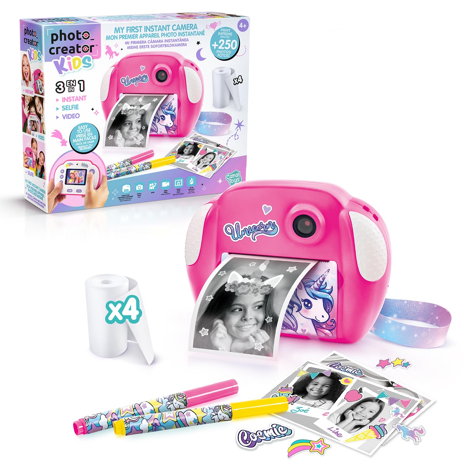 Canal Toys - Photo Creator - Appareil Photo à Impression Instantané Rose pour Enfants de 4 Ans+ - Selfie & Caméra Vidéo - Impression sans Encre sur Papier Thermique - Cadre - Idée Cadeau - CLK 013