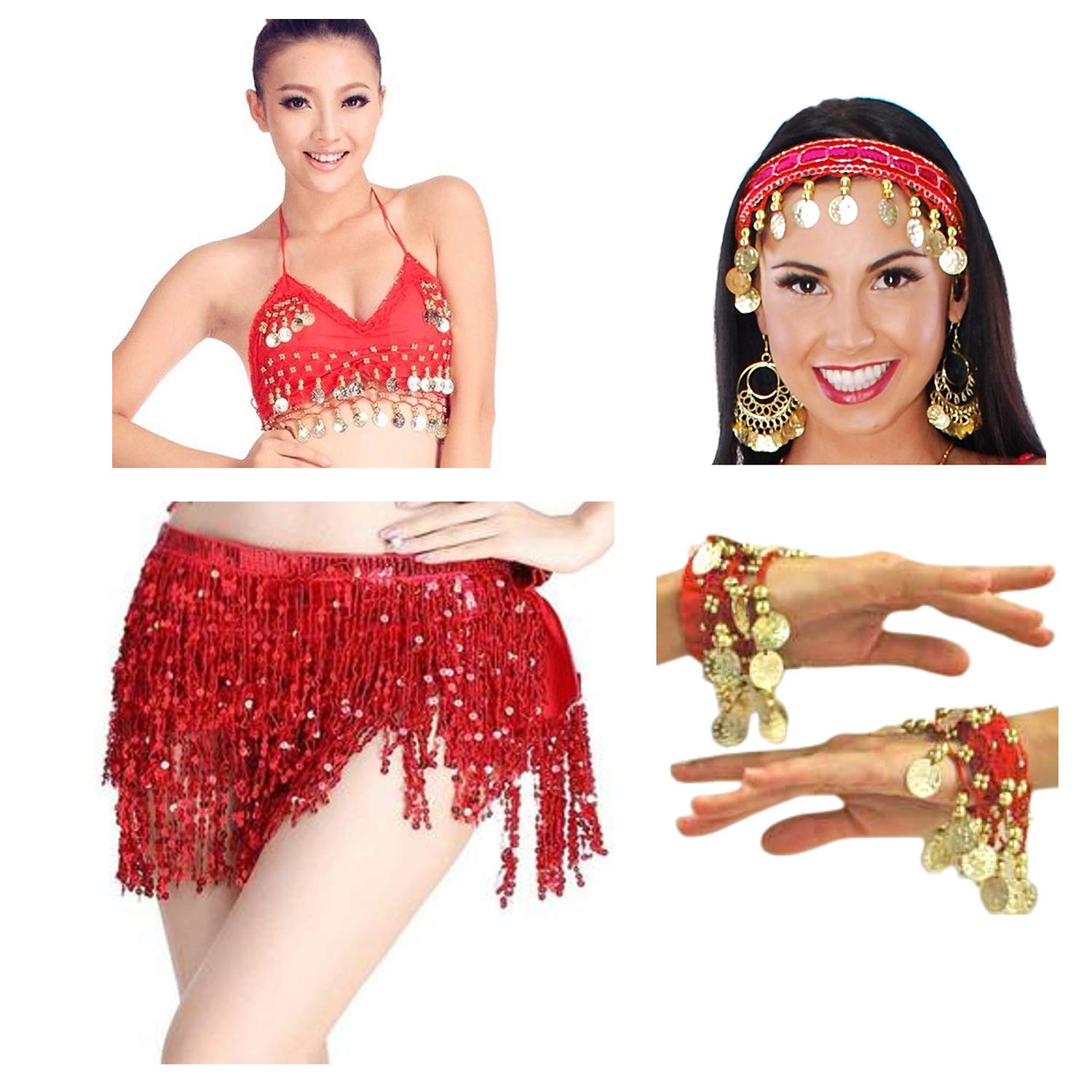 Vritraz Women's Chiffon Belly Dance Hip Scarf Waistband Belt Skirt with Ringy Golden Coins (Pack of 4)-image-37