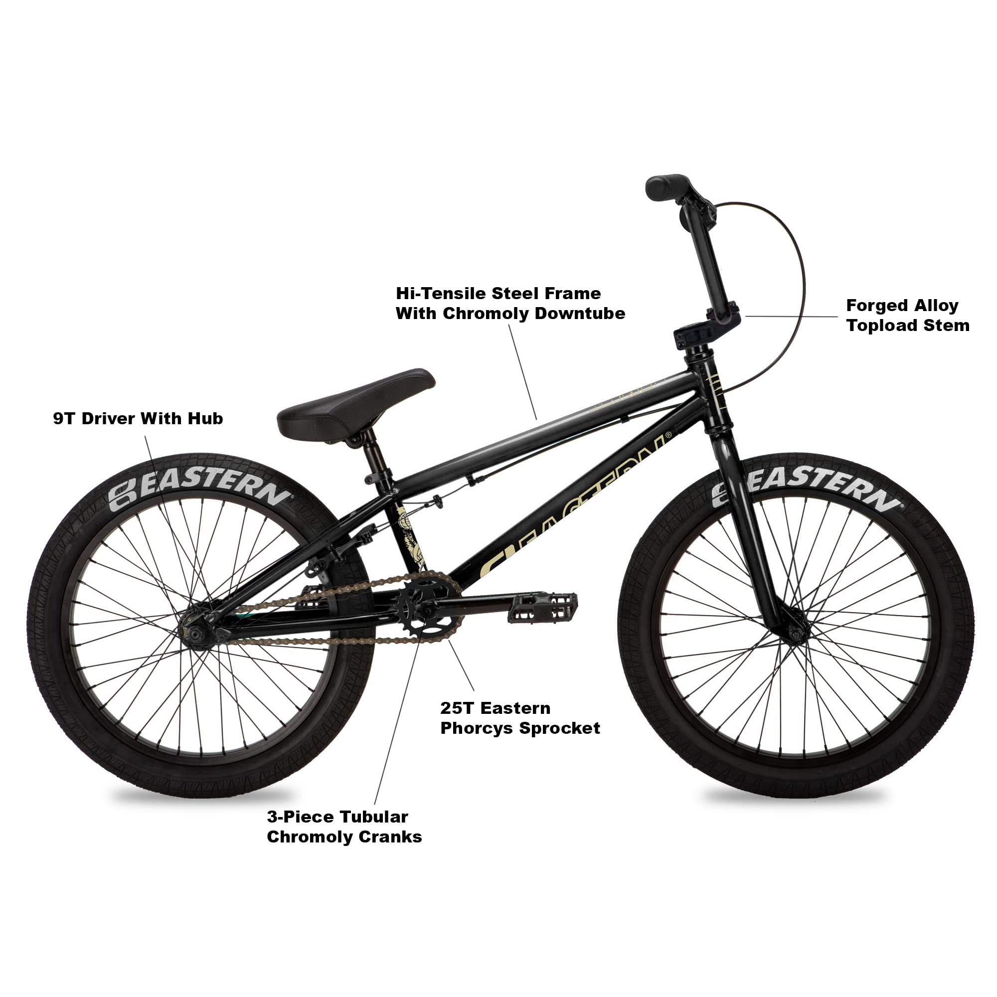 Eastern Bikes Cobra 20Inch BMX Bike, Black, HiTensile Steel Frame