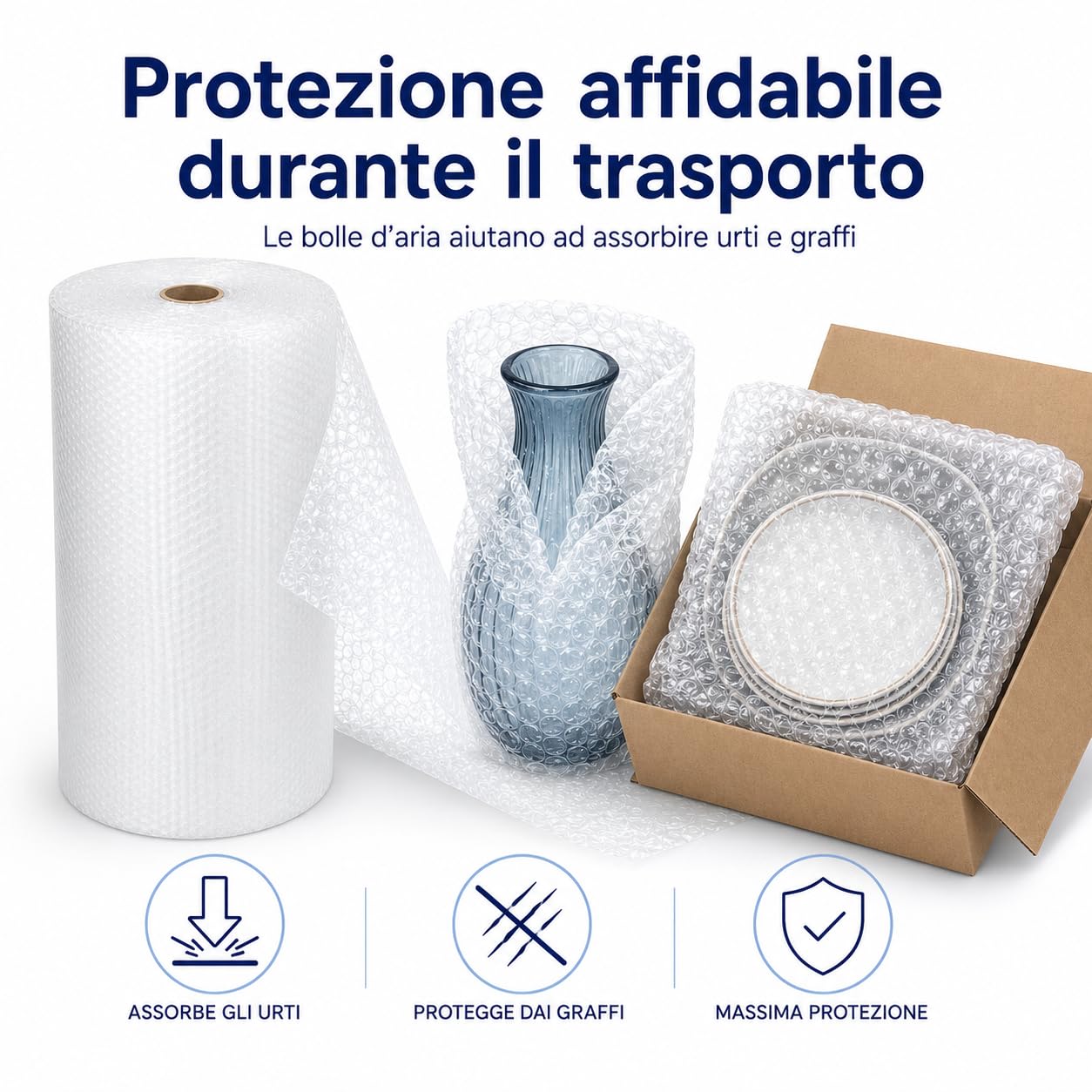 All4All Pluriball per Imballaggio 100 cm x 100 m, Rotolo con Bolle d’Aria, 100 m², Protezione Antiurto per Spedizioni, Traslochi, Mobili e Oggetti Fragili