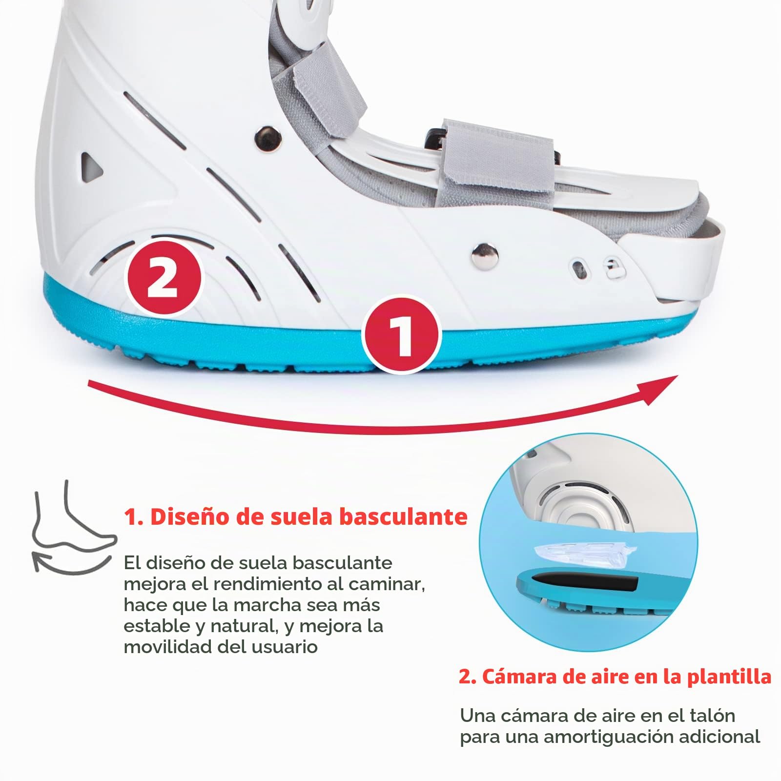 Bota inflable para caminar, bota de fractura larga con cámara de aire, ortopédica para esguinces de tobillo, recuperación del dolor de pies, pie roto, tendinitis de Aquiles (M)