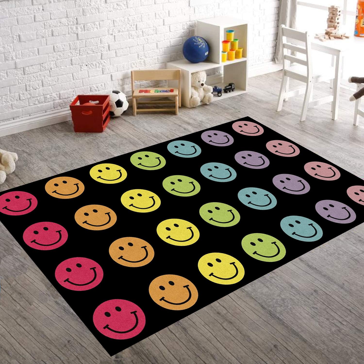 Amazon.com: Smiley Face School Classroom Black & Multicolor Area