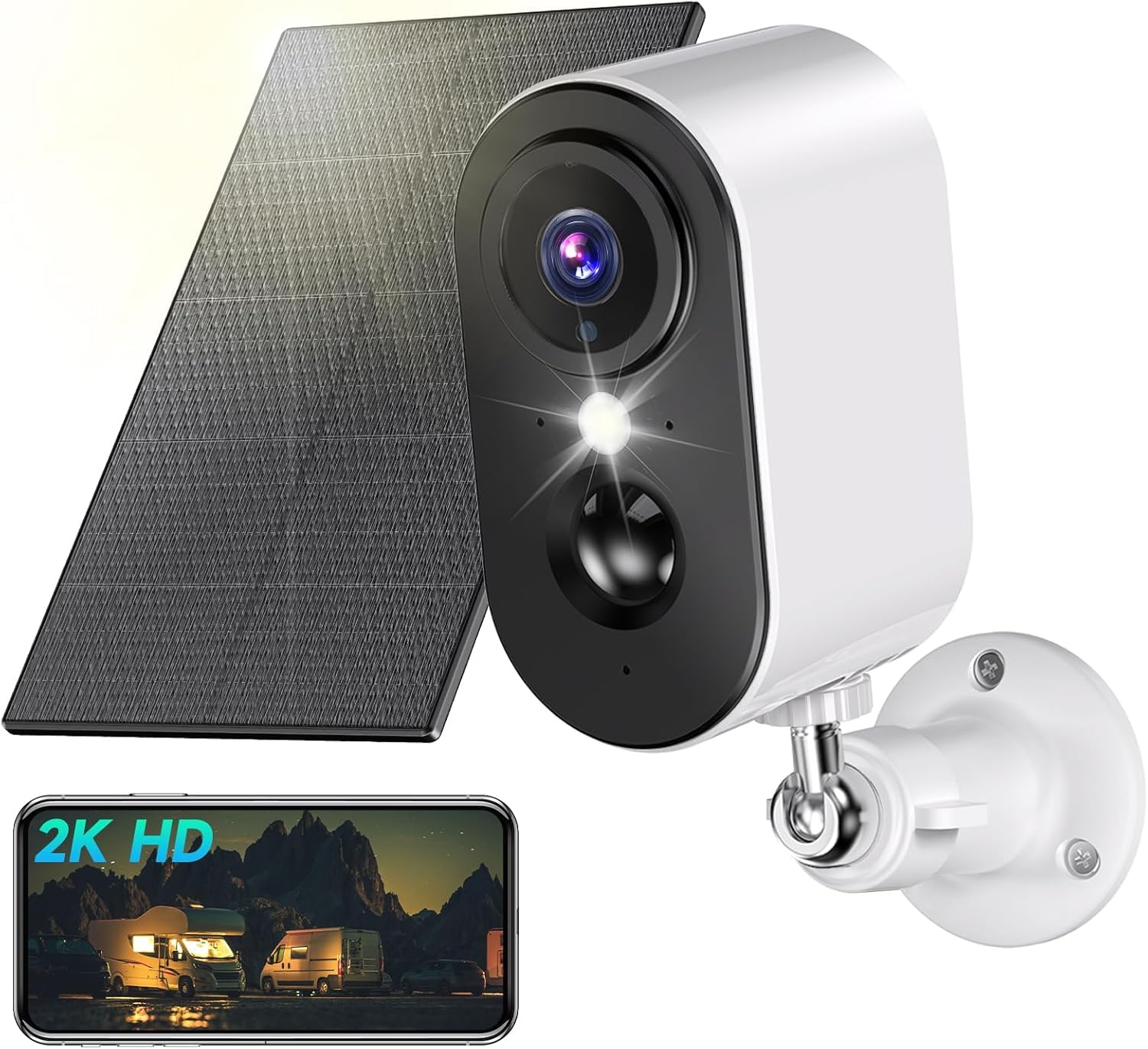 SEHMUA 2K Cámara Vigilancia WiFi Exterior Solar - Camaras de Vigilancia sin Cables Exterior/Interior, Visión Nocturna en Color, Bateria Recargable, Detección de Movimiento Humano PIR, IP66, 2,4 GHz