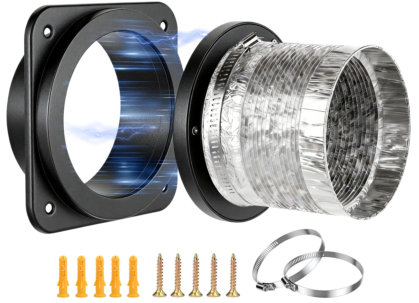 2026 Upgrade Stainless Steel Magnetic Dryer Vent Connector Kit - Self-Aligning &amp; Fire-Resistant Dryer Vent Coupling for Quick Connect/Disconnect, Includes 4”x2.6ft Duct &amp; Clamps