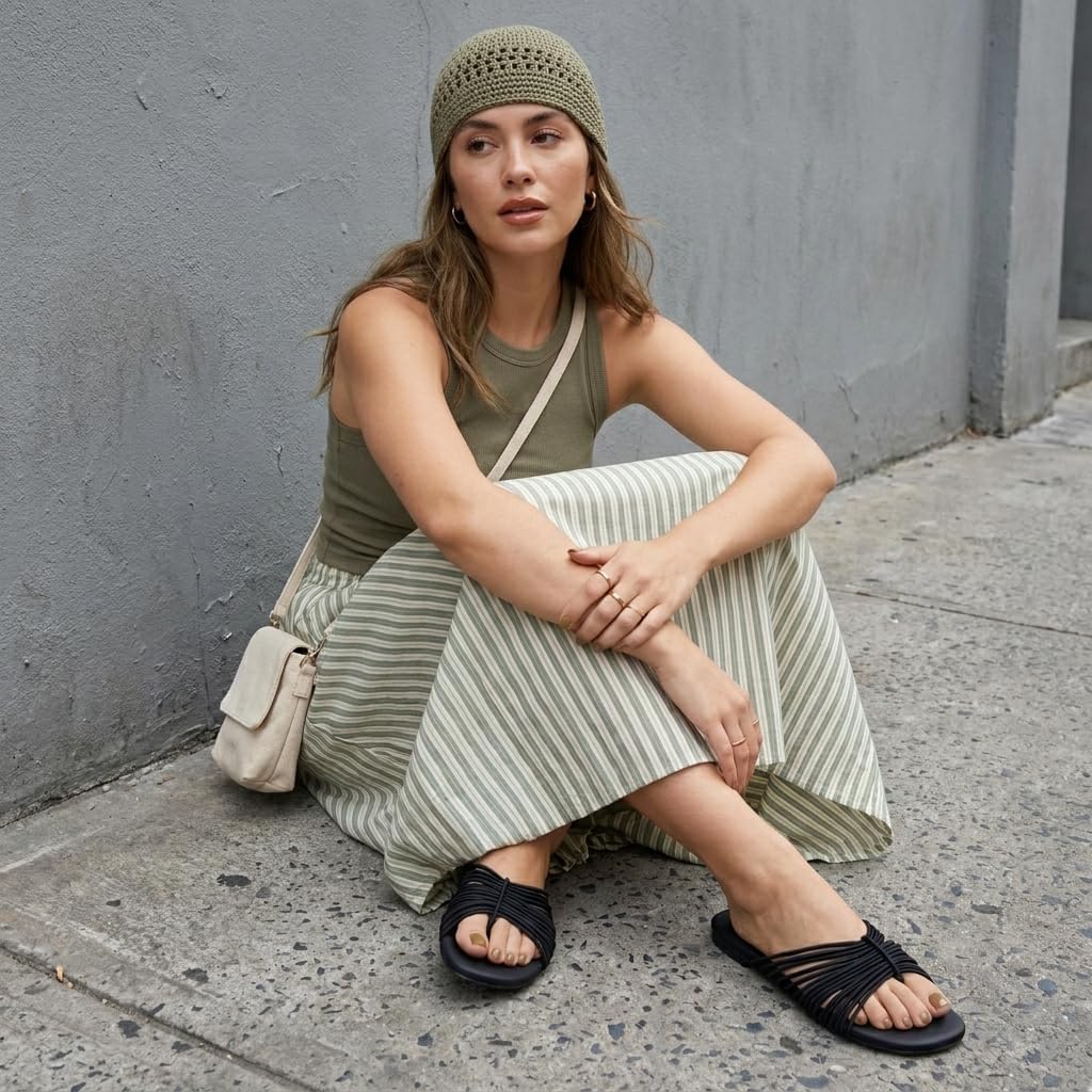 CUSHIONAIRE Lanky Strappy Sandals for Women, Trendy Multi-Strap Square Toe Flat Slide Womens Sandals with Cushioned Footbed image 3
