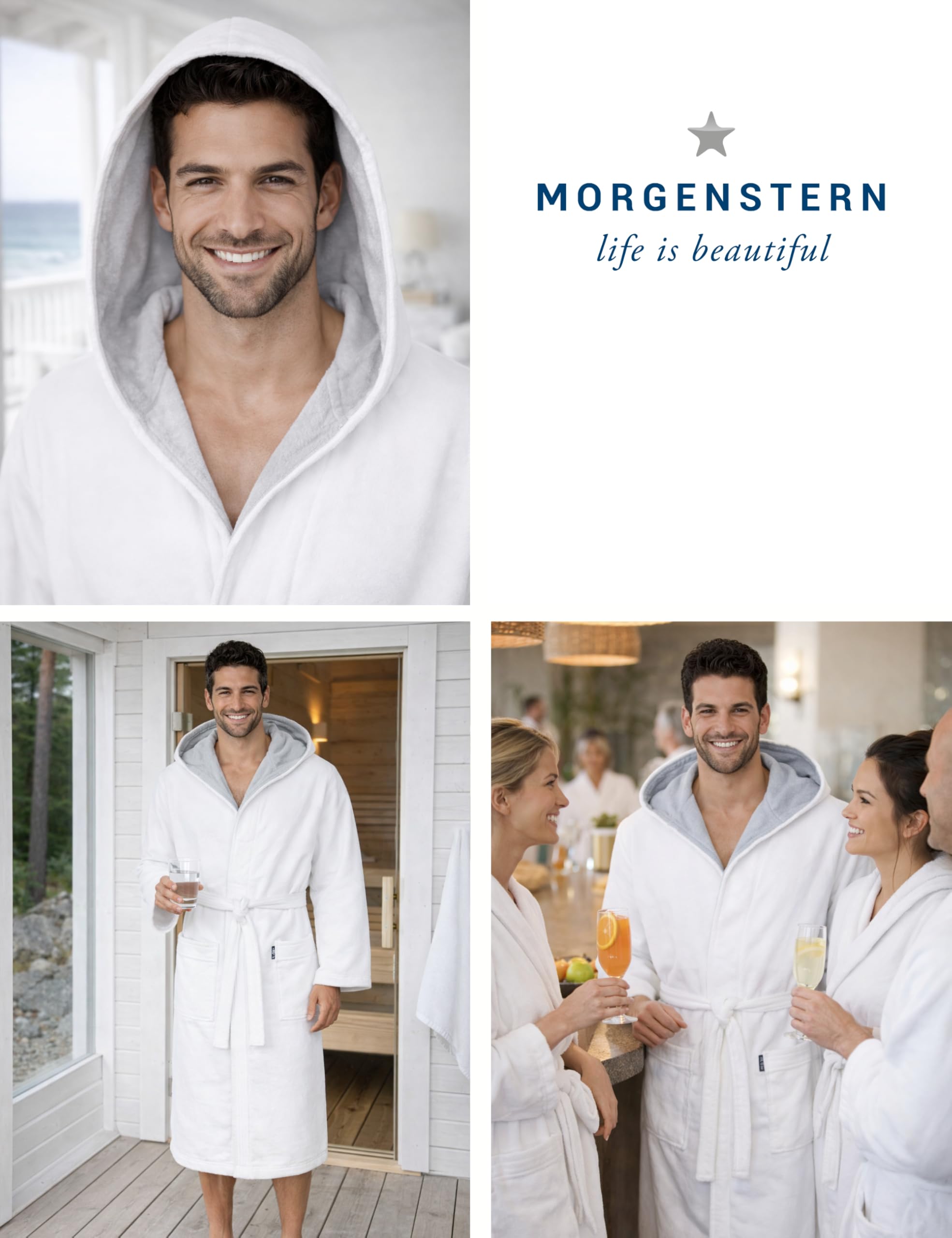 Morgenstern Peignoir de Bain Homme avec Capuche 100% Coton Éponge Velours OEKO-TEX® Robe de Chambre Long Finn