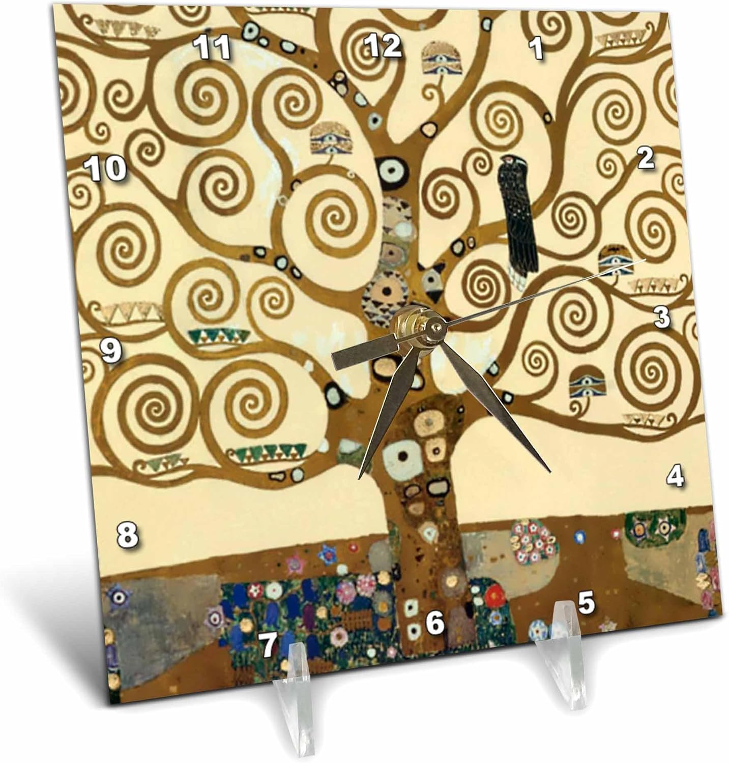 3dRose The Tree of Life 1909 by Gustav Klimt - Stylish Swirling Branches - Brown - Fine Art Deco Swirls - Desk Clock, 6 by 6-Inch (dc_155632_1)
