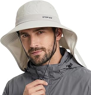 TOP-EX UPF 50+ Cooling Wide Brim Sun Hat for Men with Neck Flap, Packable
