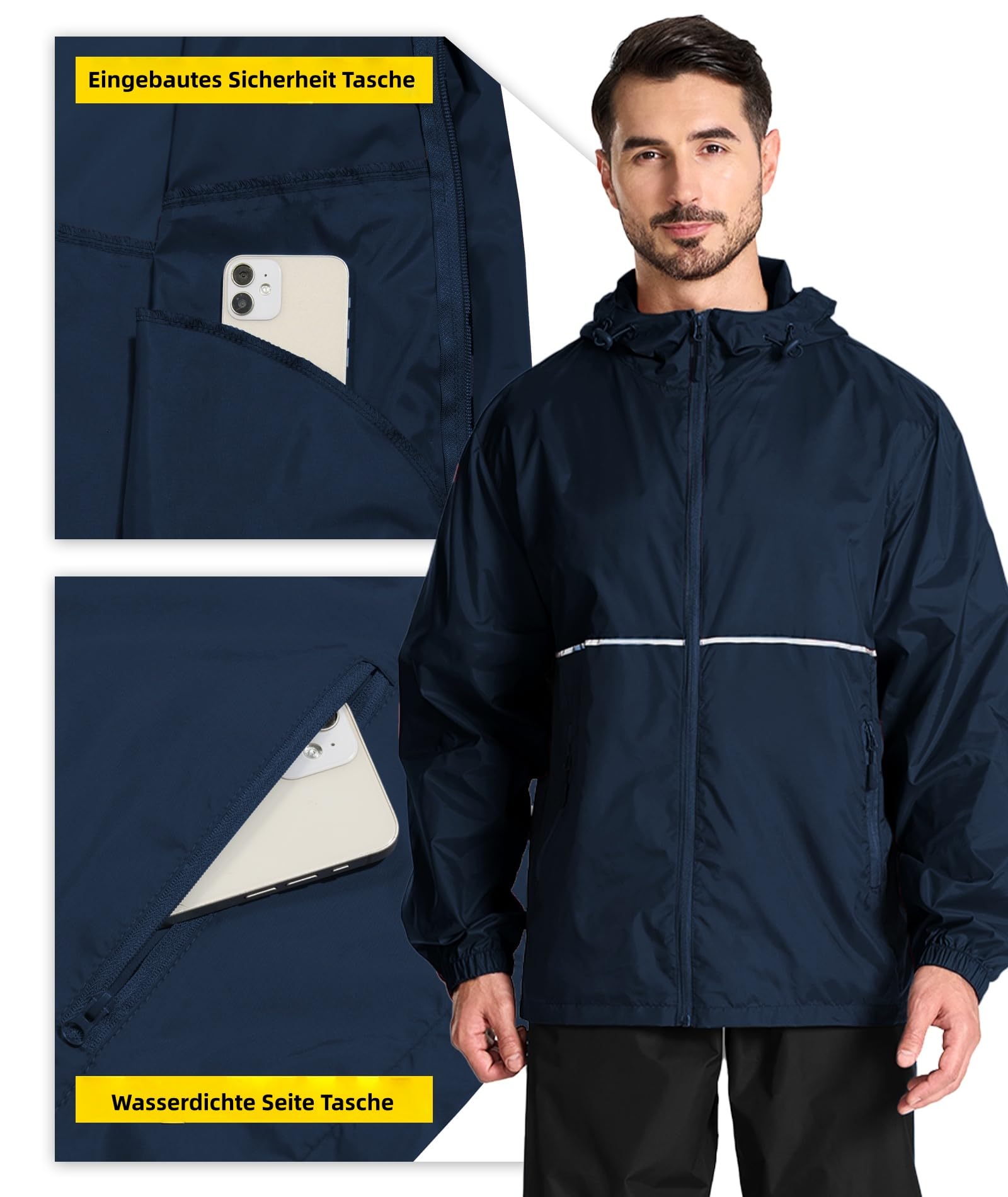 ZITY Chubasquero Impermeable Hombre Ligero Chaqueta Impermeable Hombre Moto Chubasquero Plegable Running Deportivo Poncho Lluvia Senderismo Shubasquero