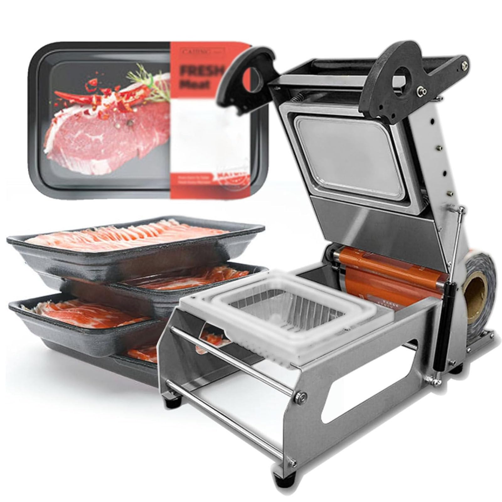Selladora térmica comercial para bandejas de verduras y alimentos - Máquina semiautomática para envasar comida para llevar - Selladora manual de cajas de comida para llevar con presión,260mm