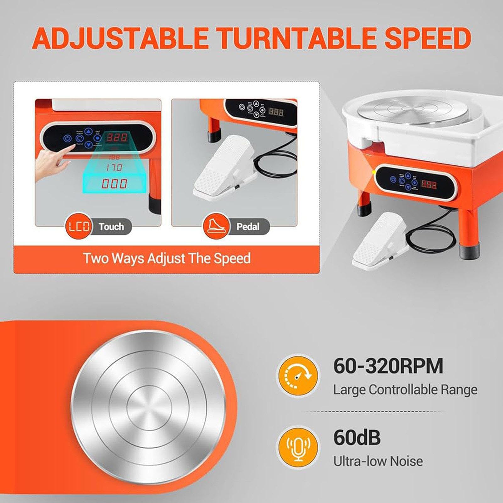 Electric Pottery Wheel,Ceramic Forming Machine,Detachable Basin,LCD Touch Screen,Forward Reverse Rotation,for Beginners