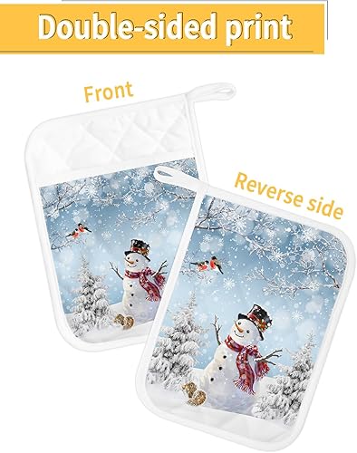 Miniatura 2 de Winter Snowman 3Pcs Pot Holders for Kitchen,Non Slip & Heat Insulation Terry Cloth Potholder Set with Pocket,Thick Hot Pad Oven Mitts Trivet Coaster