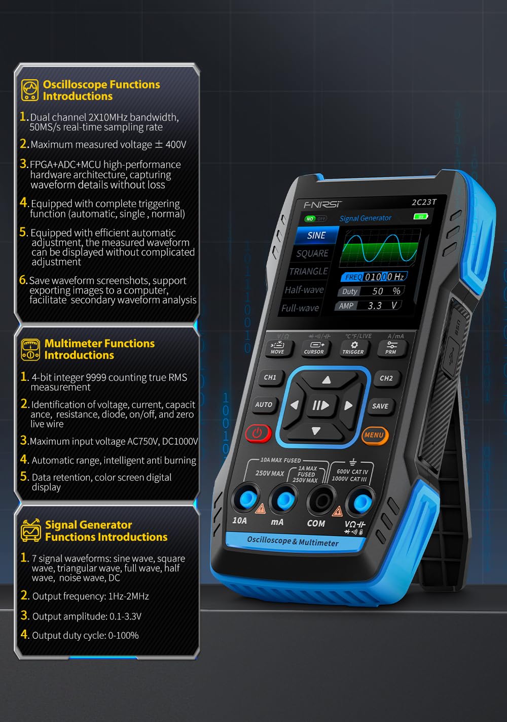 FNIRSI 2C23T 3-in-1 Oscilloscope Multimeter -2