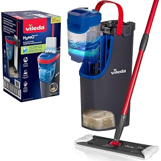 Vileda H2PrO Flat Mop sistema lavapavimenti a piastra piatta, con secchio lavapavimenti a doppia serbatoio, separa acqua pulita e sporca, 1,2 L per 60 m², compatto e salvaspazio, uso con una mano - Amazon product rated Grade A