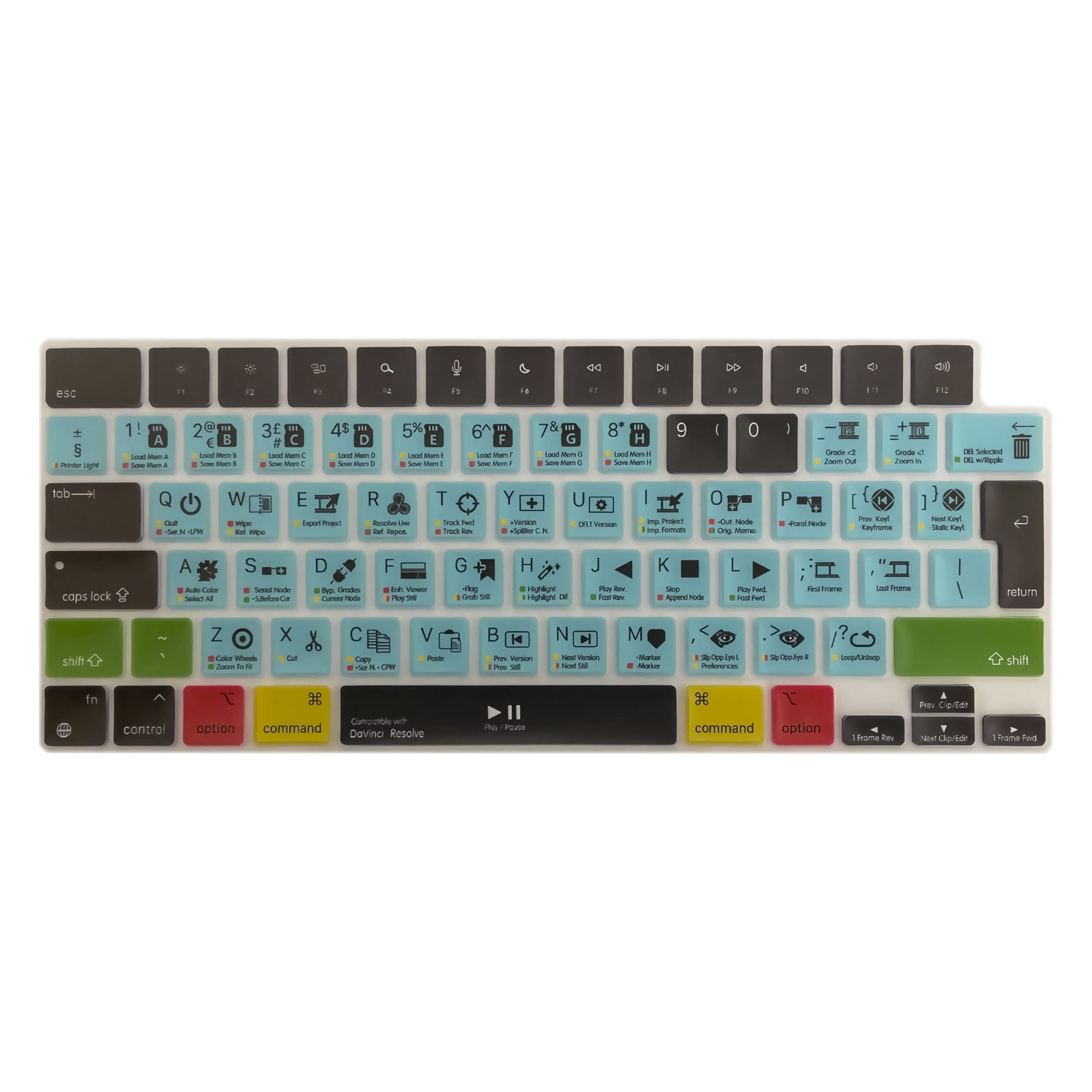 Coque Clavier Silicone MiNGFi Pour MacBook - Raccourcis DaVinci Resolve, Compatible M1/M2 Air/Pro | Layout EU/ISO