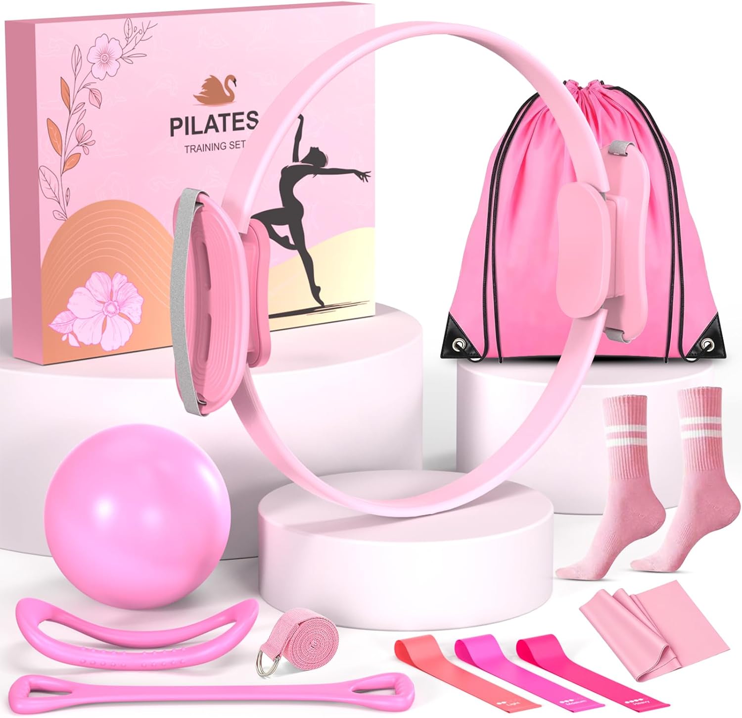 Pilates Equipment Set for Women, Pilates Ring and Ball Set, at Home Pilates Workout Equipment with 15" Magic Circle Ring and Resistance Bands, A Must-Have for Beginners and Seasoned Yogis