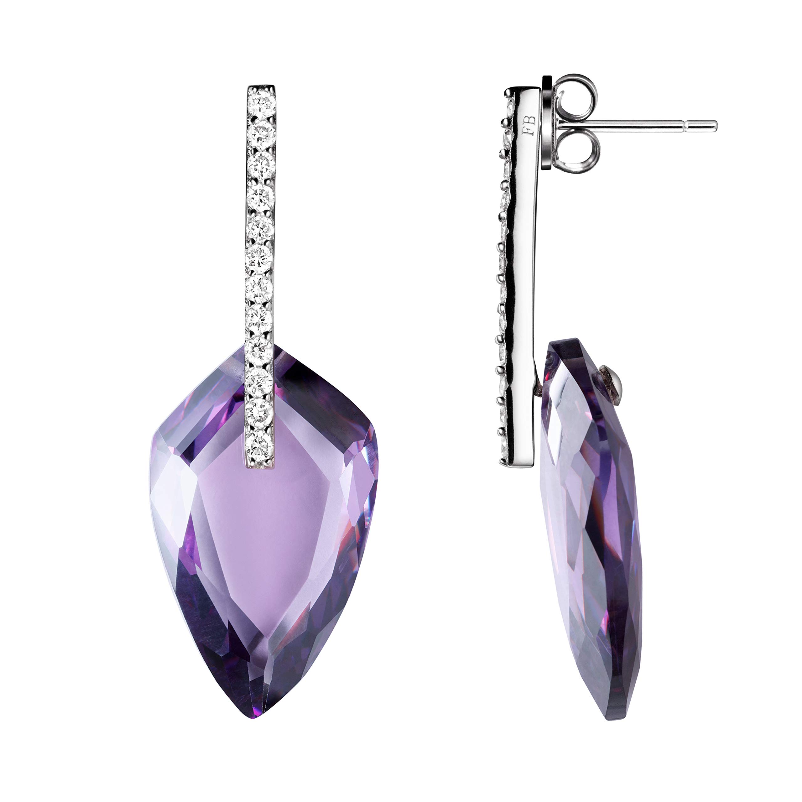 Franki BakerArt Deco Style Amethyst & Diamond CZ Sterling Silver Drop Earrings. Length: 4 cm