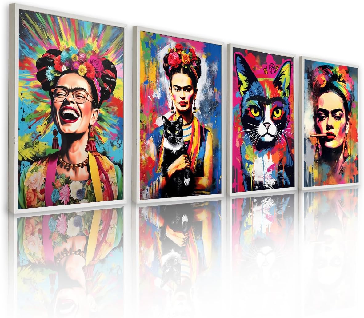 4 Pcs Frida Wall Art - Frida Kahlo Canvas Posters, Home & Office Decor, Paintings, Gift, Mexican Art (8x12", Unframed)
